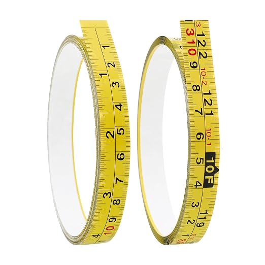 2 Packs Steel Self-Adhesive Measuring Tape, Right to Left Reading | 310cm or 122-Inch Imperial and Metric Tape Measure, 1/2-Inch Peel and Stick Ruler Tape for Woodworking, Saw, Yellow