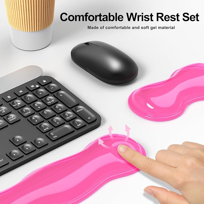 MOKURU Gel Keyboard and Mouse Wrist Rest Set, Comfort Ergonomic Wrist Support, for Wrist Pain Relief, Computer Keyboard Wrist Rest (Pink)
