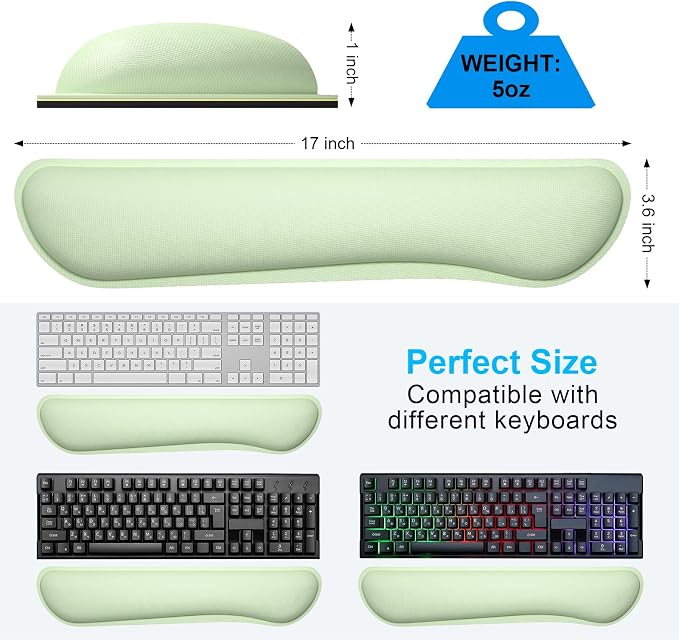 Dapesuom Enlarge Keyboard Wrist Rest, Memory Foam Keyboard Wrist Cushion for Computer Desk Mats Support, Typing Pain Relief Ergonomic Mouse Pad Rests with Non-Slip Base for Gaming, Laptop, Lake Green