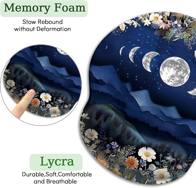 Funny Ergonomic Mouse Pad with Gel Wrist Rest, Moon Mountain | Non-Slip PU Base, Smooth Surface, Cooling Gel Eases Wrist Pain, Ideal for Office/Gaming/Home, 9.8 x 8.6 in, Desk Accessories