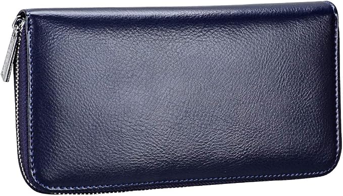 Women 36 Slots RFID Blocking Card Holder Large Long Leather Zipper Organizer Accordion Wallet,Navy Blue