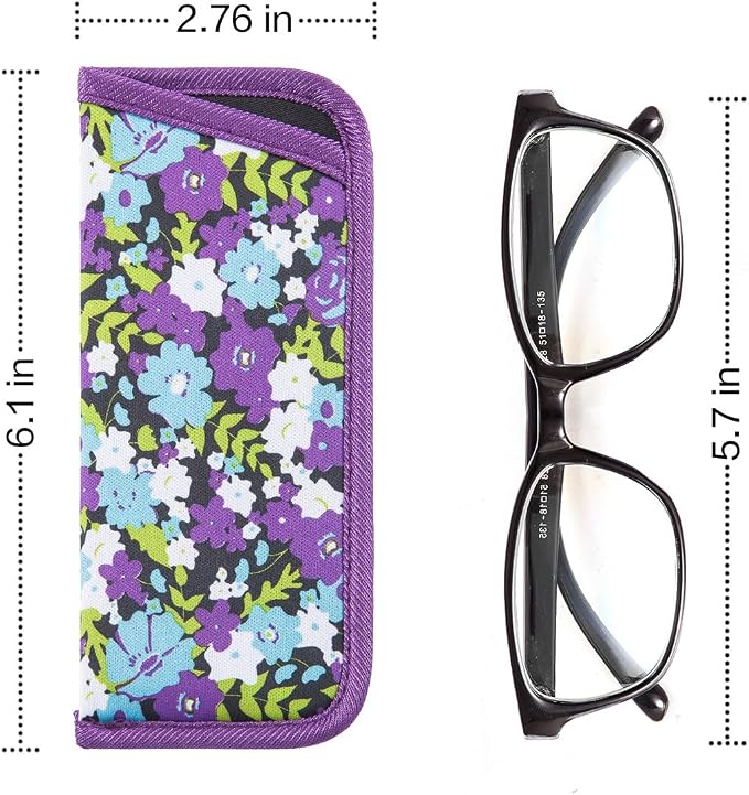 TRIUMPH VISION Reading Glasses Pouch Eyeglass Sleeve Soft Case Slim 3 Pack | Alternative to Bulky Case Lightweight，Neoprene Lined Padded Protect Optical lens Slip in, Cute Pattern Portable for Daily Use