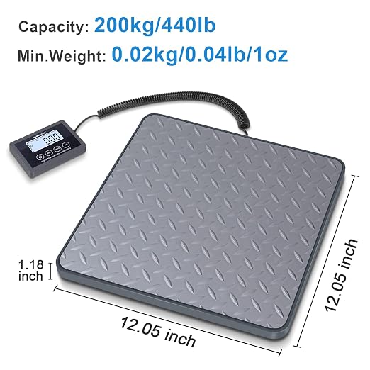 THINKSCALE Shipping Scale, 440 lb x 1 oz Digital Postal Scale, Hold & Tare | Non-Slip Rubber Platform, Bright Backlit LCD, Package, Luggage, Mailing & Postage Scale, AC Adapter & Batteries Included