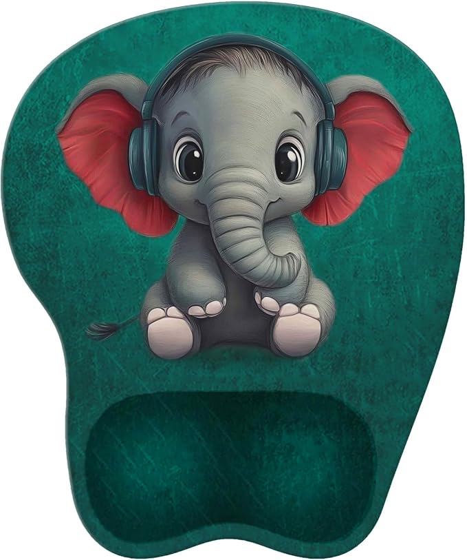 Mouse Pad with Wrist Rest Ergonomic Mouse Pad with Comfortable M-Shape Pain Relief Wrist Support Non-Slip PU Base Mousepad for Laptop, Office & Home (Green Elephant)