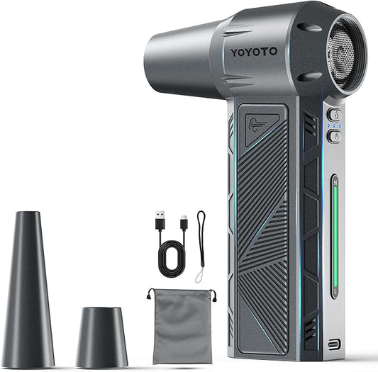 Compressed Air Duster, 300000RPM Powerful Electric Air Duster Rechargeable with LED Light and Brushless Motor, 4-Gear Cordless Mini Air Blower for Keyboard, Computers, Car, Outdoors (Silver Gray)