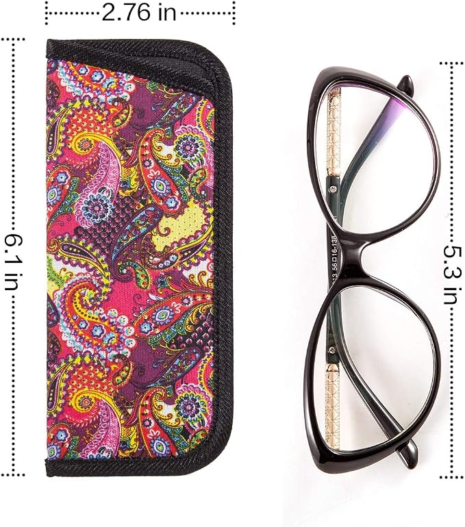 TRIUMPH VISION 3 Pack Reading Glasses Pouch Soft Case Eyeglass Sleeve Slim | Alternative to Bulky Case in bag, Lightweight Lined Padded Protect Optical lens Slip in, Cute Pattern Portable for Daily Use