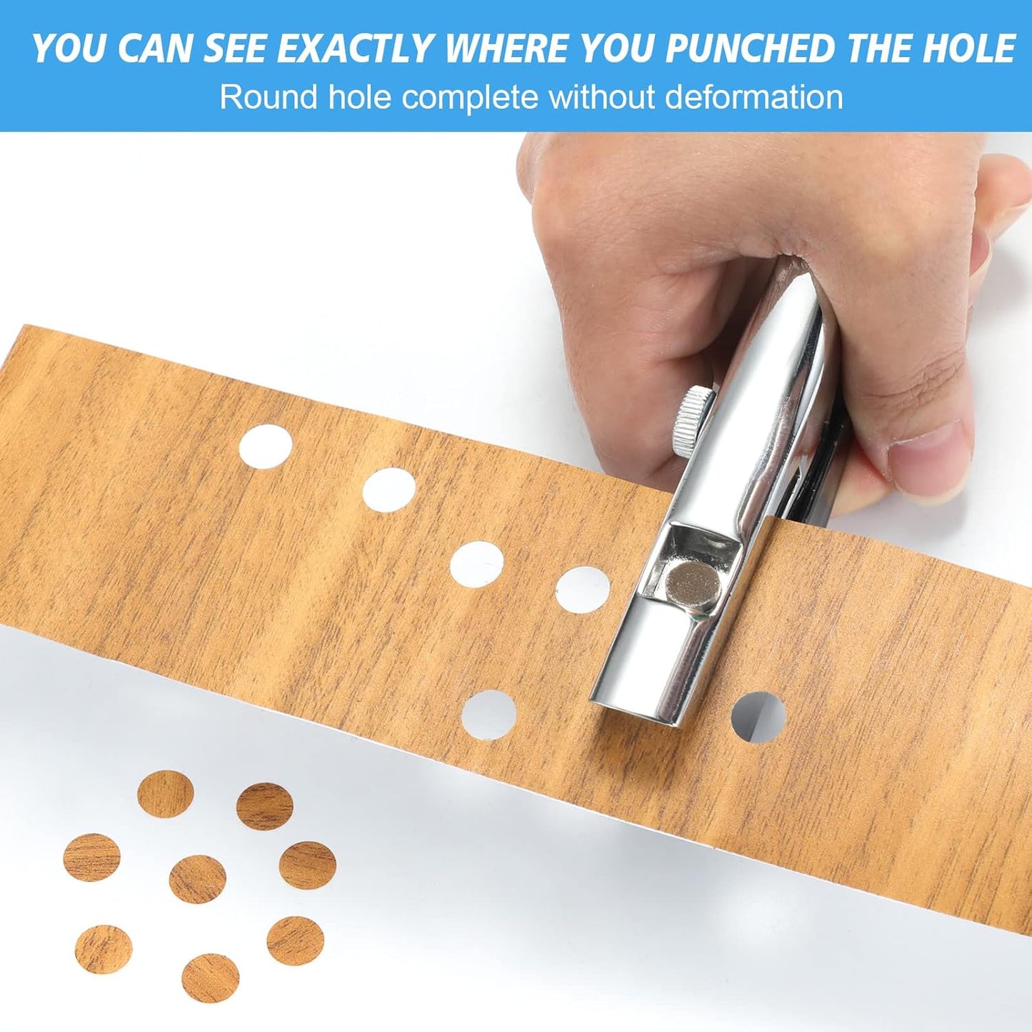 Heavy Duty Single Hole Punch - Portable Hand Held Paper Punch for Tags, Cards, Plastic & Cardboard (8MM Blue)