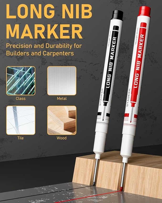 STAGEEK 17 Pack Carpenter Pencil Set with Sharpener | Construction Pencil Set with Deep Hole Long-Nib Markers , Woodworking Tool & Carpenter Pencils for Architect, DIY with Case