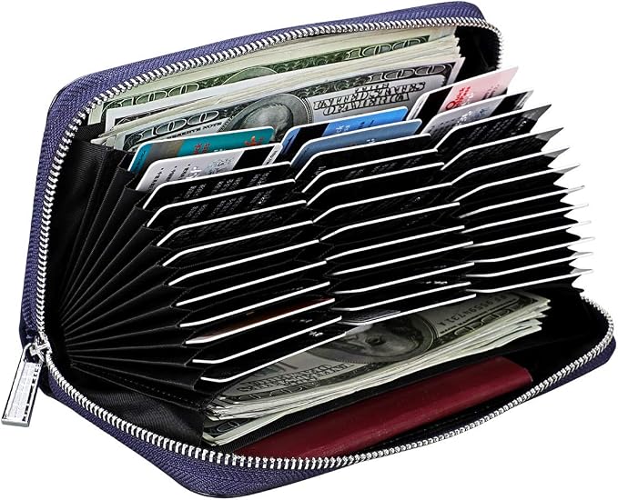 Women 36 Slots RFID Blocking Card Holder Large Long Leather Zipper Organizer Accordion Wallet,Navy Blue