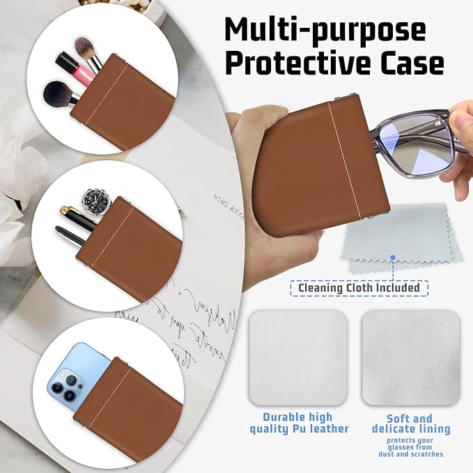 Soft Sunglasses Eyeglass Glasses Case,7x3.5inch Portable PU Leather Squeeze Top Holder Bag Pouch for Women Men