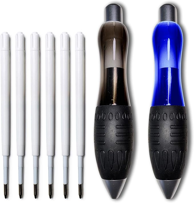 𝟯 𝗼𝘇 Fat 𝐇𝐞𝐚𝐯𝐲 𝐖𝐞𝐢𝐠𝐡𝐭𝐞𝐝 Pens for Arthritis Parkinson's Carpal Tunnel Tremors Wide Grip, Thick Barrel, Easy to Hold Black Blue (2 Pens + 3 Blue 3 Black Refills)