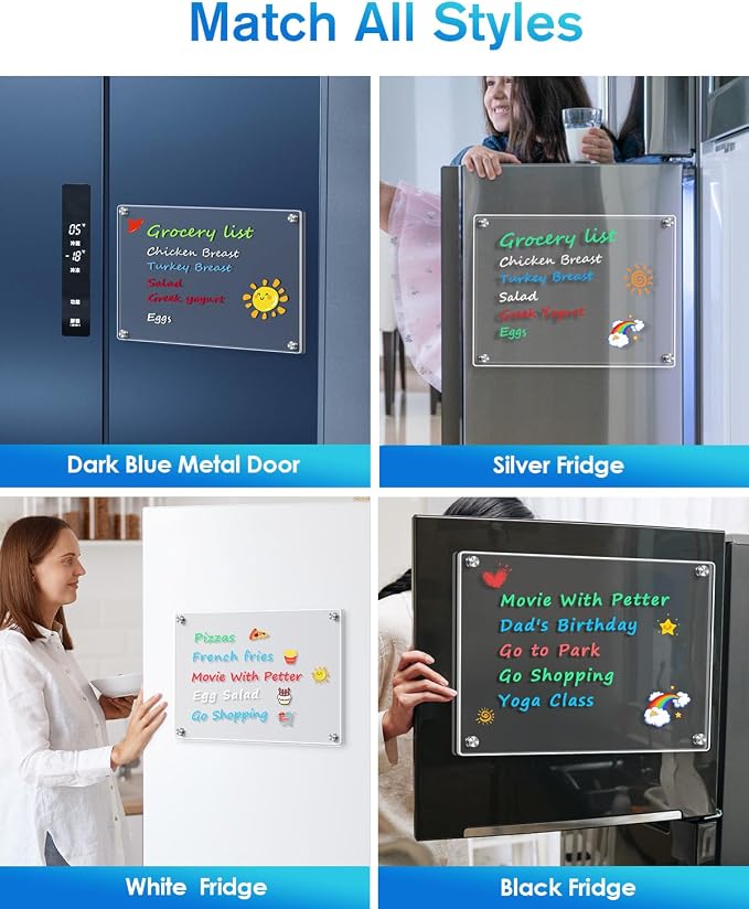MaxGear Acrylic Magnetic Whiteboard for Fridge, 16 x 12 Inch Clear Board | Extra Large Writing Space, Strong Magnetic Hold, Smooth Writing and Easy Cleaning for Family Planning and Organization