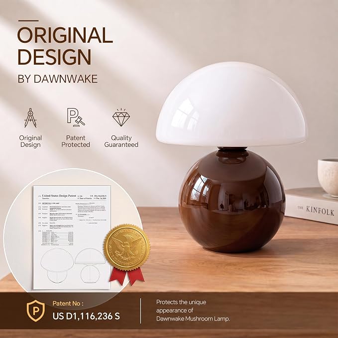 Mushroom Lamp Table Lamp for Bedroom-Small Desk Table Lamps,Coffee | 8.7" Mid Century Modern Table Lamps for Living Room Bedroom Decor,Cute Ceramic Lamps for Mushroom Home Room Decor,Glass Shade