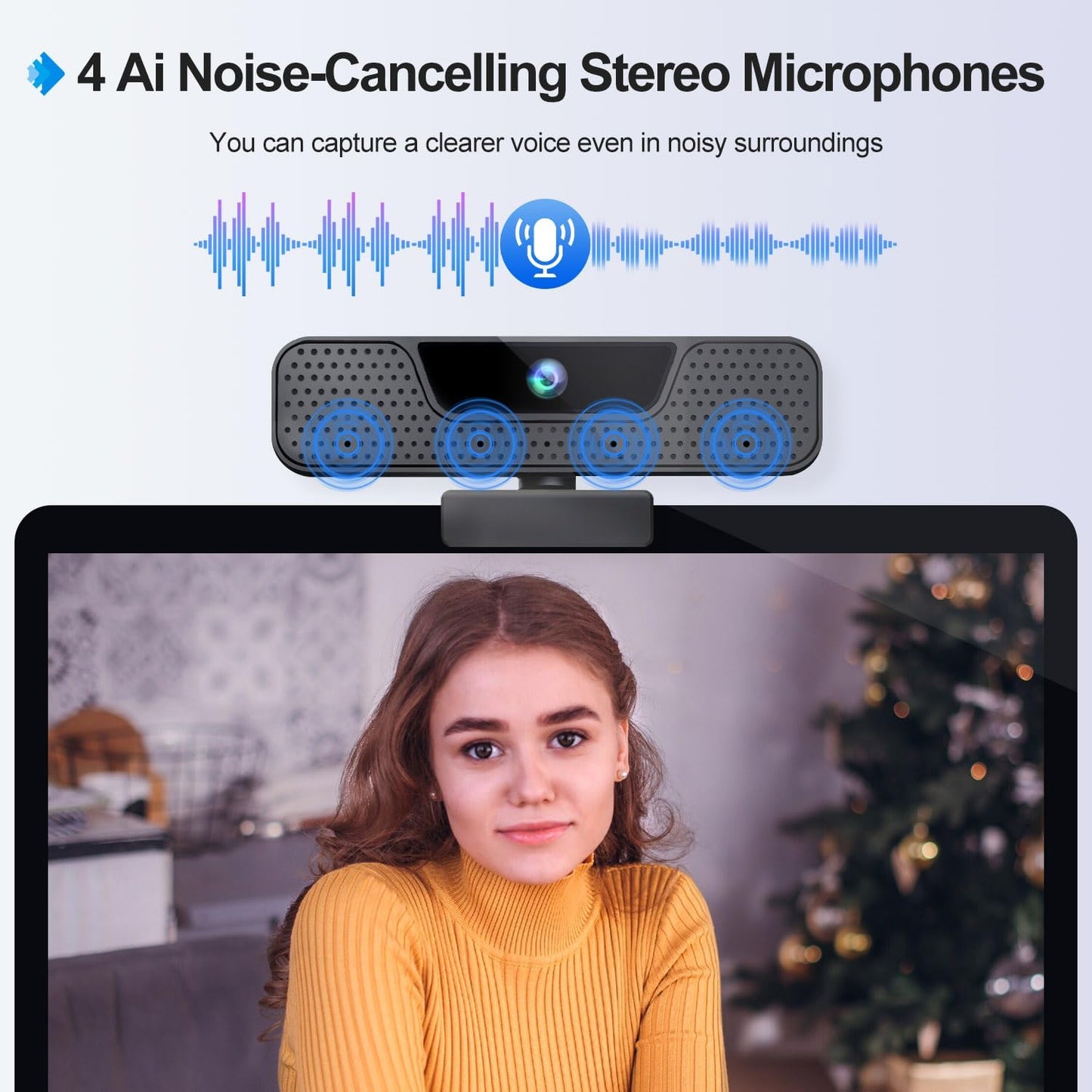 4K Auto Focus Webcam for PC, 4 AI Noise-Canceling Mics UHD Web cam, Auto Light Correction, 85°FOV Computer Web Camera, USB C Plug&Play Webcam with Tripod & Privacy Cover Works w/Zoom/Skype/Google