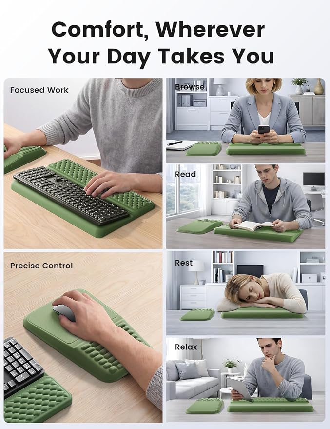 Vaydeer Keyboard Stand and Mouse Pad Set with Wrist Rest, Soft Memory Foam Wrist Support, Ergonomic Wrist Cushion for Desk, Relieves Carpal Tunnel Pain, Palm Hand Typing for Office, Gaming, Grey