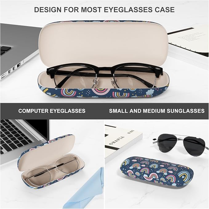Eyeglasses Case, Portable Hard Shell Protective Case for Glasses, Eyeglass Holder Box for Women with Cleaning Cloth