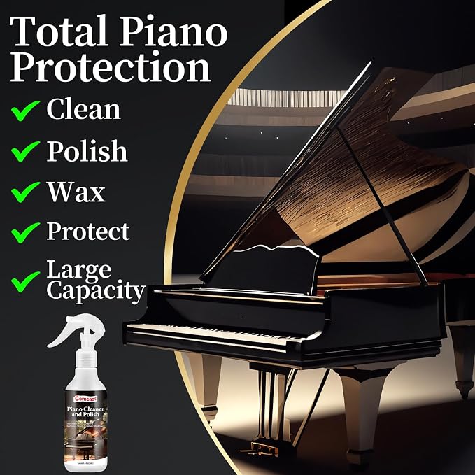 Piano Cleaner and Polish, Clean, Wax and Protect Glossy All in One Bottle Restore the Shine, Remove Fingerprints and Stains, and Enhance the Brightness of the Wood or Lacquer Finish, 8.45 Fl Oz | Remove Fingerprints,and Enhance the Brightness of the Wo...