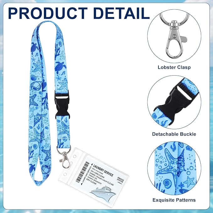 6 Pack Cruise Lanyard for Ship Cards, Cruise Essentials 2026, Starfish | Detachable Lanyards with Waterproof ID Badge Holders, Cruise Must Have for Carnival, Royal Caribbean, NCL