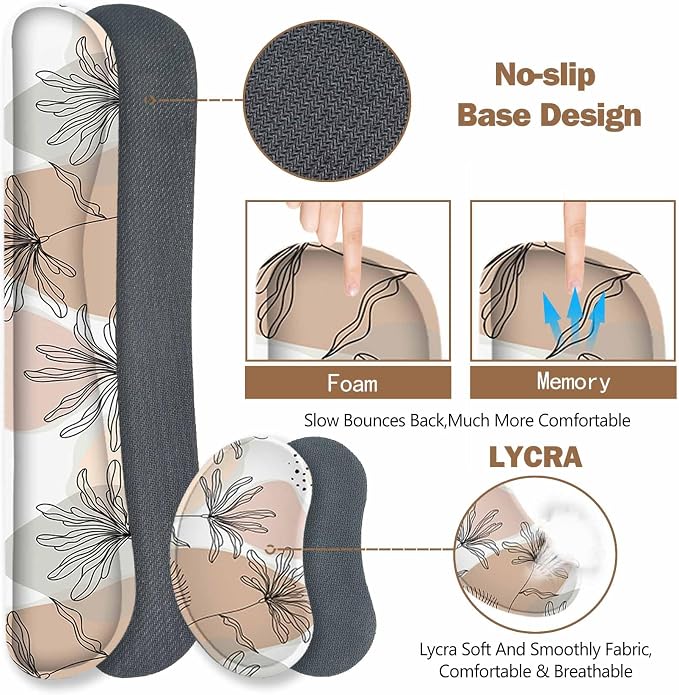 ToLuLu Extended Gaming Mouse Pad, Memory Foam Ergonomic Keyboard Mouse Wrist Rest Support Set, Large Desk Mat with Stitched Edges, Non-Slip Base Mousepad for Home Office and Game, Morandi Leaves