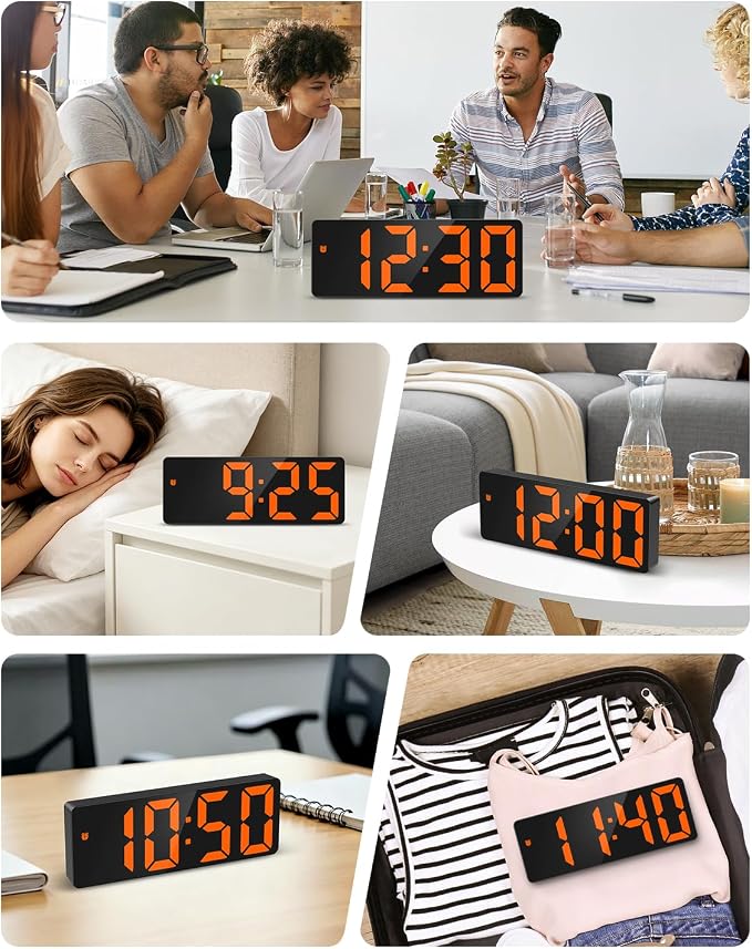 AMIR Digital Alarm Clock Large Display, LED Alarm for Bedroom, USB/Battery Powered Bedside Alarm Clock with Snooze, 12/24H, 3 Adjustable Brightness, Temperature, Electric Desk Clock for Home, Office