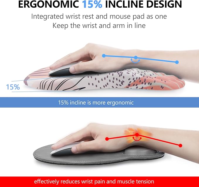 Ergonomic Mouse Pad & Keyboard Wrist Rest Set, Memory Foam | Memory Foam Wrist Cushion, Non-Slip PU Base, Massage Design, Relieves Wrist Pressure for Work, Gaming & Office Use,Leaf