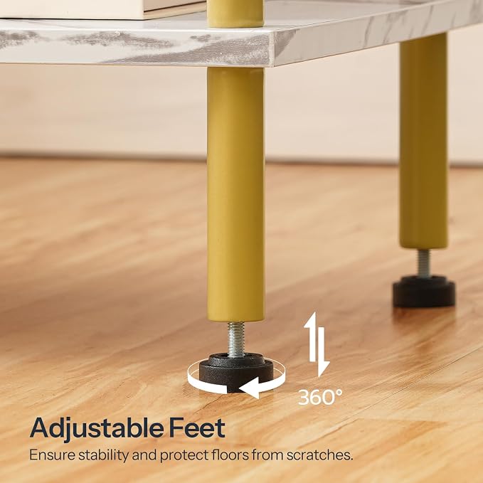 HOOBRO End Tables Set of 2, Small Side Table, Nightstand with 2-Layer Storage Shelves, Sofa Table for Small Spaces, Living Room, Bedroom, Stable Frame, Easy Assembly, Gold and Marble DM09BZP201