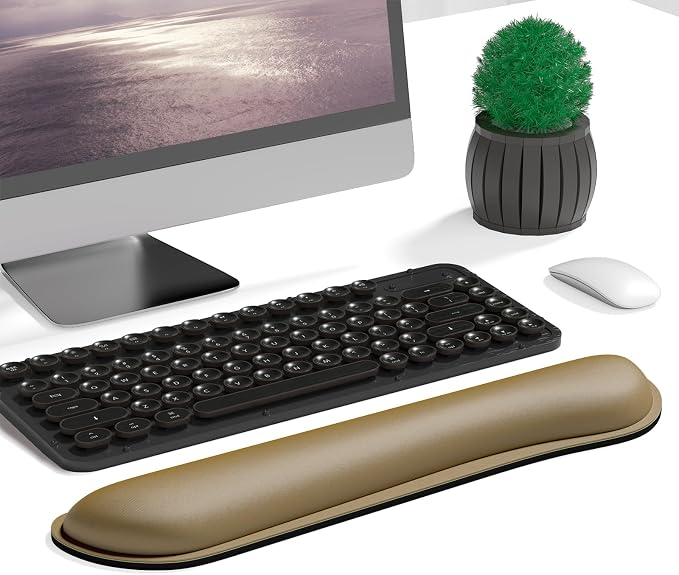 Dapesuom Enlarge Keyboard Wrist Rest, Cute Memory Foam Keyboard Wrist Cushion for Computer Desk Mats Support, Typing Pain Relief Ergonomic Mouse Pad Rests with Non-Slip Base for Gaming, Laptop, Brown