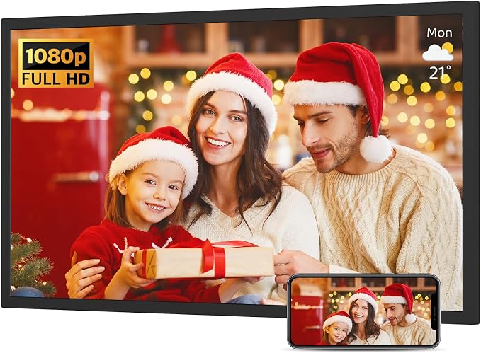 32-Inch 64GB Extra Large Digital-Picture-Frame - 1920x1080 IPS 1080P FHD WiFi Digital Photo Frame, Remote Control, Sync Smartphone Screen, Load Photos Videos from Phone via App Email, Gift for Mom Dad