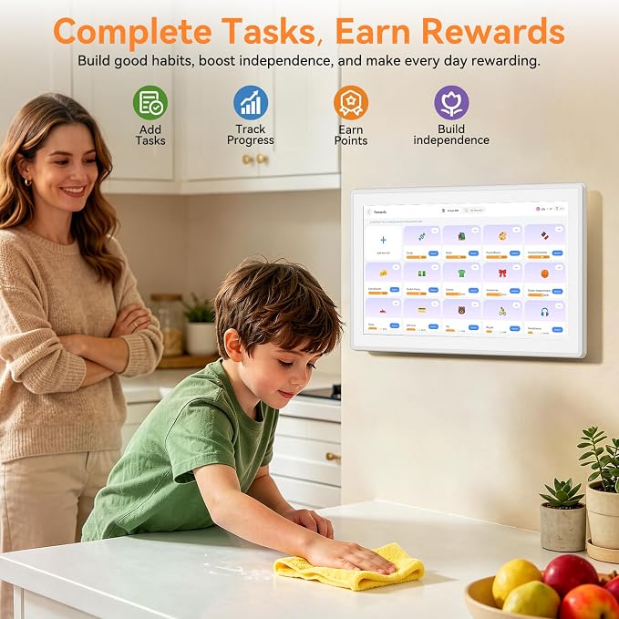 15.6" Smart Digital Calendar - No Subscription Family Hub with Calendar Sync, Meal Planner, Photo & Video Display, Touch Screen, Wall & Desk Mount, Gifts for Women Men (White)
