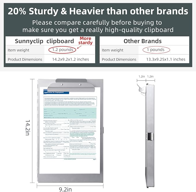 Sunnyclip Metal Clipboard with Storage,Letter Size Form Holder,Side Opening Portfolio Aluminum Metal Binder with High Capacity Clip Posse Box - Surface for Legal Size Paper, for Office Business