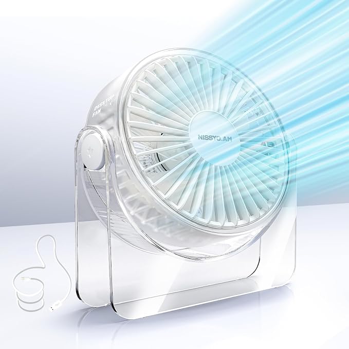 USB Desk Fan, 6 Inch Portable Table Fan, 3-Speed Quiet Personal Fan | Adjustable Tilt, Powerful Airflow, USB Powered, No Battery, Compact for Home, Office, Bedroom & Travel