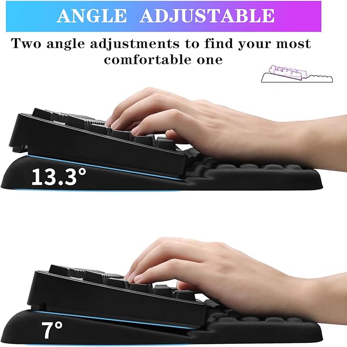 Computer Keyboard Stand with Wrist Rest Support Pad, 02-Black | Ergonomic Comfy Tilted Keyboard Stand Riser Holder Pad for Pain Relief, Soft Memory Foam Desk Cushion for Office Home