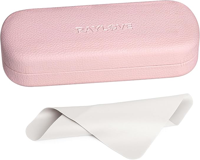 RayLove Glasses Case Hard Shell Eyeglass Case with Cleaning Cloth, PU Leather Protective Eye Glass Cases Fits Most Sunglasses