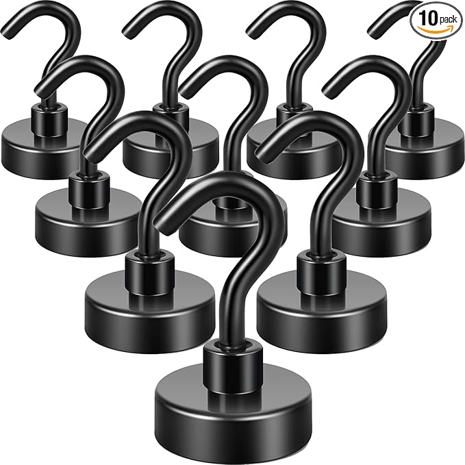 Neosmuk Magnetic Hooks, Heavy Duty 40lb+ Strong Magnet Hook for Cruise Cabins, Cruise Essentials 2026 for Hanging, Metal Wall Refrigerator Hangers (Black, 10 Pack)