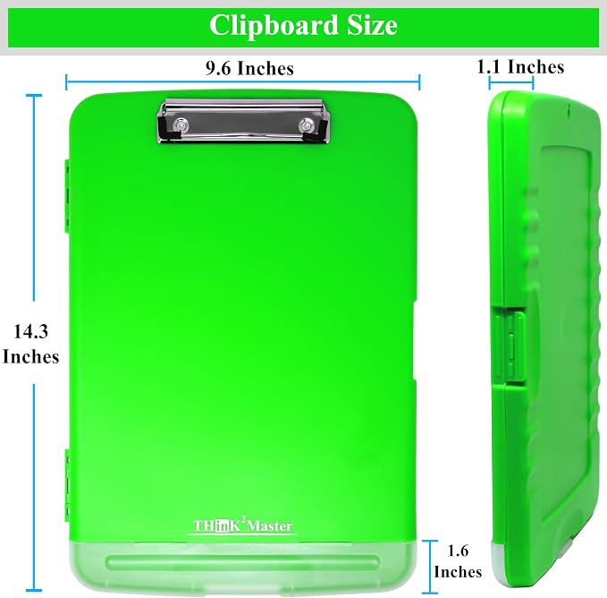 Think2Master Green Plastic Storage Clipboard with Pencil Holder. | 25% Heavier & 25% Sturdier| Heavy Duty. Must Have for Nurses, Teachers & Classrooms.