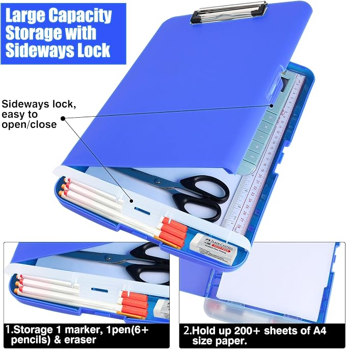 Clipboard with Storage Heavy Duty,Clip Boards 8.5x11 with Pen Holder,High Capacity Nursing Clipboard Case,Side Opening,A4 Letter Size for Office,School and Home,Dark Blue