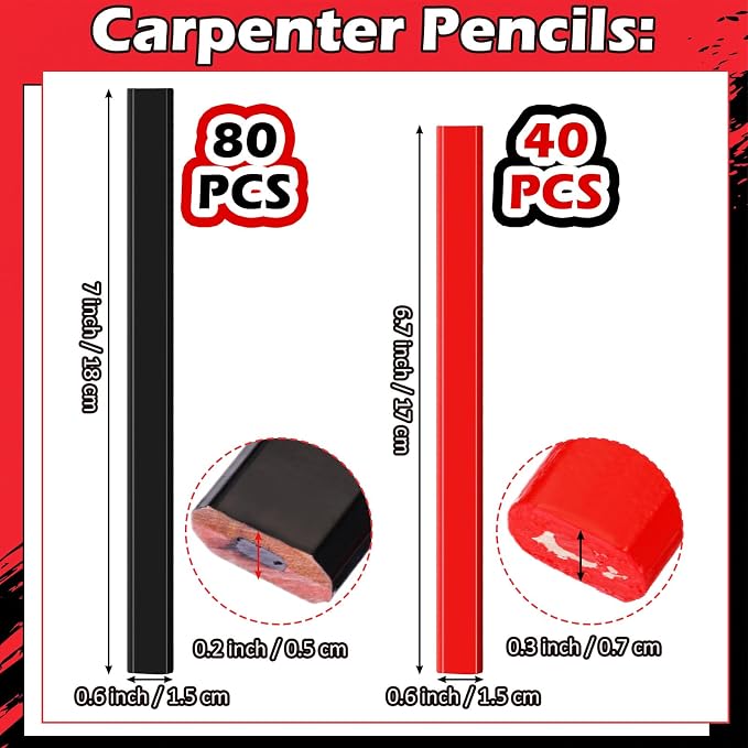 Tenceur 120 Pcs Carpenter Pencils Bulk 7 Inch Construction Pencils Heavy Duty Flat Wood Octagonal Hard Carpenter for Woodworking Marking and Concrete Marking Contractor (Black and Red)