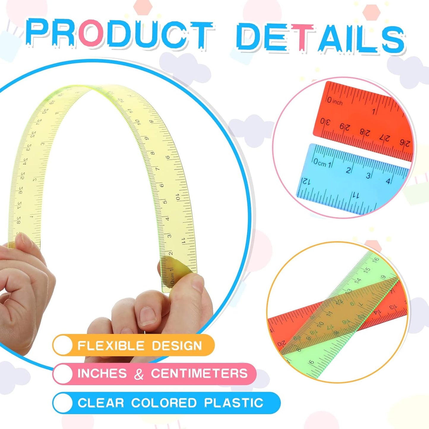 Zonon 30 Pcs 12 Inch Plastic Ruler Assorted Colors Ruler Bulk with Centimeters Millimeter and Inches Rulers First Day of School Gift for Kids School Classroom Office Supplies(Bright Color,Plastic)