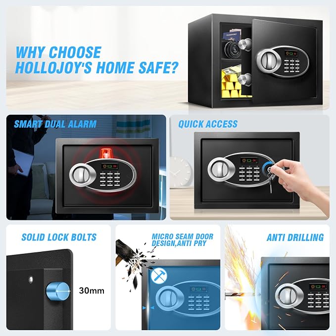 11.81" Tall Small Fire proof Safe Box with Fireproof Waterproof Bag | Steel Security Personal Fire Safe, Digital Keypad, Emergency Battery Box, Combination Lock, Safety Box For Home Office