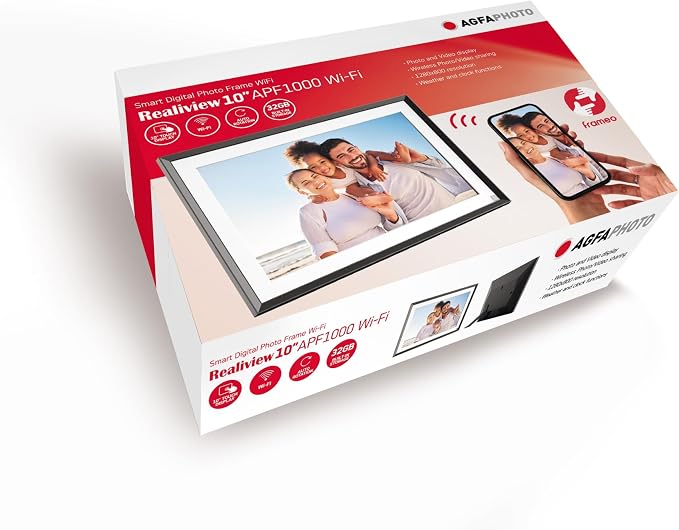 AGFA Photo FRAMEO WiFi Digital Picture Frame 10 Inch – HD Touchscreen Smart Photo Frame, Share Photos & Videos Instantly via App, 32GB Memory, Auto-Rotate, Clock & Weather, Slim Modern Design