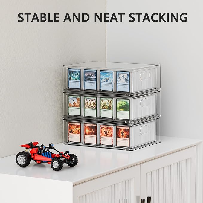 Trading Card Storage Box – Clear Large Card Organizer Holds 12000 Cards with Foam Inserts Blocks – Display Case for TCG & Sports Cards(4-Pack)