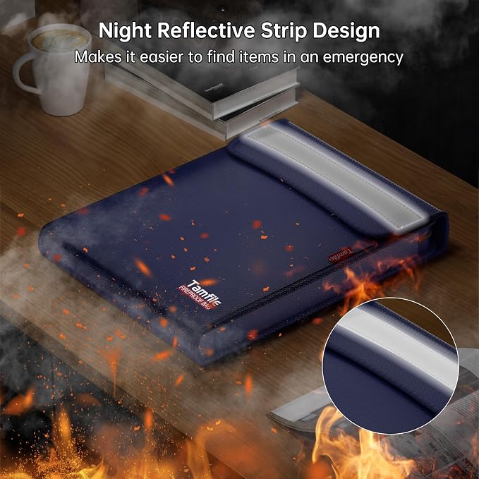 6400℉ Fireproof Document Bag, 15”x 11” Waterproof Document Organizer, Blue | Fireproof Money Bag, 2 Pockets,Safe Important Document Organizer for A4 A5 Legal Letter Size, Valuables, Legal Documents