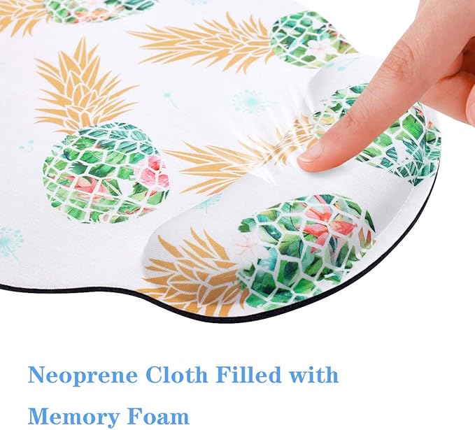 WAVEYU Pineapple Mouse Pad with Wrist Support, Cute Designed Mouse Mat with Wrist Rest for Women Girls, Comfortable Non-Slip Rubber Base Mousepad for Laptop, Computer, 9'' x 10'', Green Pineapple