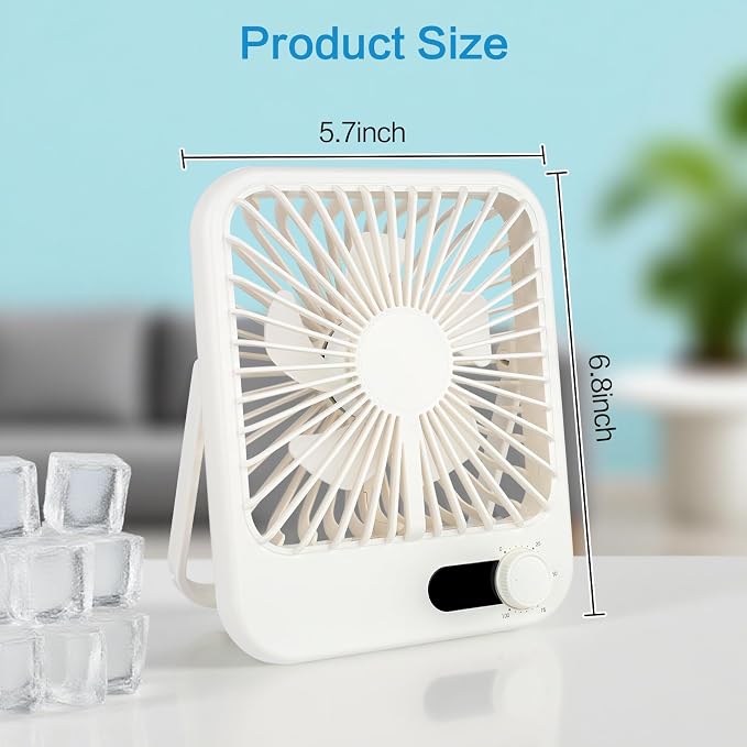 QLKUNLA 100-Speed Ultra-Quiet Desk Fan for Sleeping, 6.8" Rechargeable Portable Fan with LED Display, 180° Adjustable Head & Tripod Base - Battery/USB Powered Mini Fan for Office, Cruise, Travel