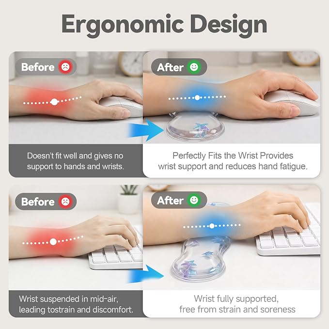 Clear Gel Wrist Rest for Keyboard and Mouse, Ergonomic Non-Slip Silicone Mouse Wrist Rest Set, Soft Comfort for Typing & Gaming Wrist Pain Relief, Fits 60%/68%/75% Keyboards (Sea Animal)