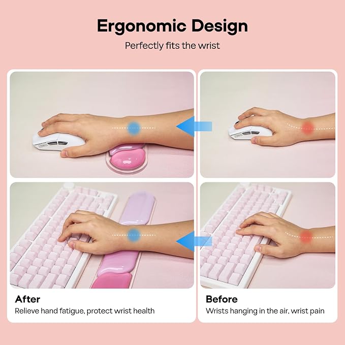 EPOMAKER CloudGel Wrist Rest for Keyboard and Mouse, 2 Pieces | Silicone Wrist Support, Anti-Slip Rubber Bottom, Ergonomic Design, Suitable for Office/Computer/Laptop/Gaming (Pink)