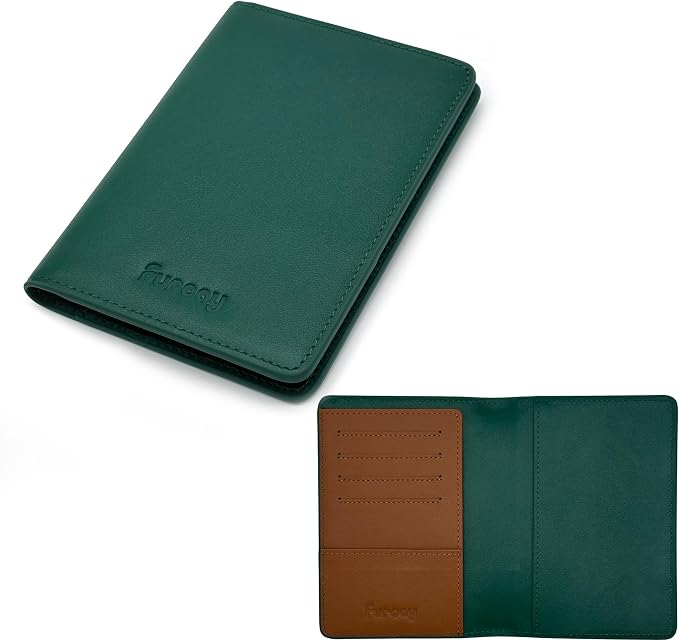 Slim Nappa Leather RFID Blocking Passport Cover (Green/Brown) | Genuine Leather Passport Holder for Men and Women