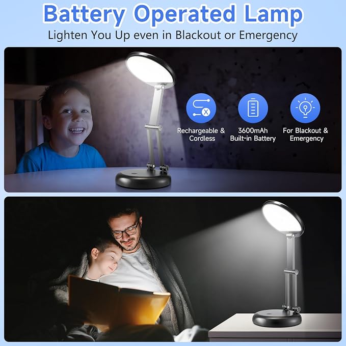 Desk Lamps for Home Office Rechargeable 3600mAh, Foldable+Portable Cordless Desk Light Small Table Lamp,Dimmable+9 Brightness Small Table Lamp Desk Light Table, LED Desk Lamps for Home Office