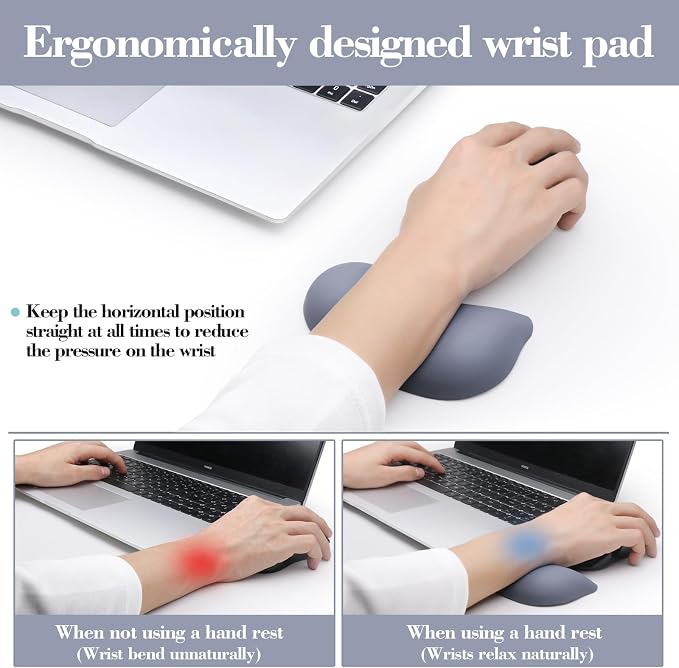 Ergonomic Wrist Rest for Computer Keyboard and Mouse Set with Wrist Support | Leather Memory Foam Mouse pad Rests for Pain Relief, Non-Slip, Desk Wrist Pad for Office Home (Blue)