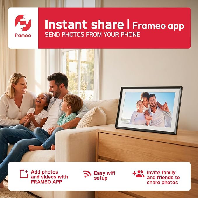 AGFA Photo FRAMEO WiFi Digital Picture Frame 10 Inch – HD Touchscreen Smart Photo Frame, Share Photos & Videos Instantly via App, 32GB Memory, Auto-Rotate, Clock & Weather, Slim Modern Design